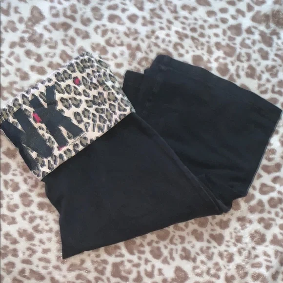 Victoria's Secret Black Leggings with Animal Print Waist - Picture 2 of 5